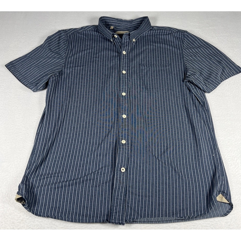 Nifty Genius Men's XL Blue White Stripe Button Down Shirt Cotton Stretch EUC